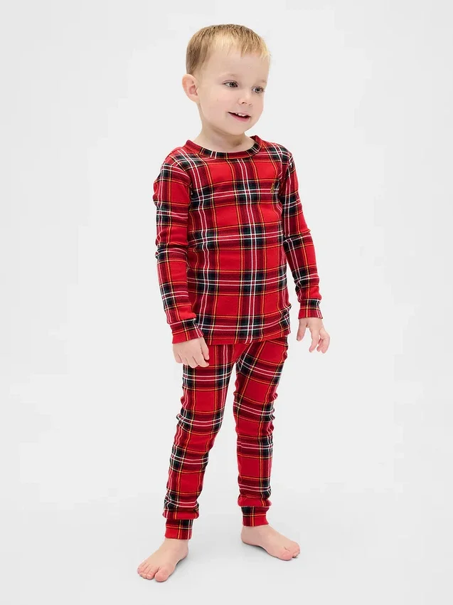 Conjunto de pijama de algodón cepillado orgánico para niños y bebés