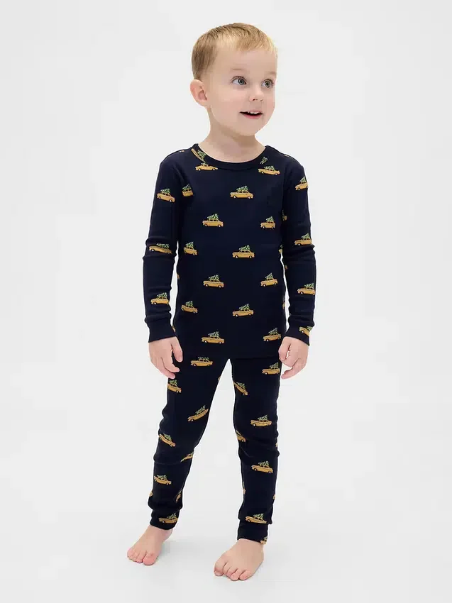 Conjunto de pijama de algodón cepillado orgánico para niños y bebés