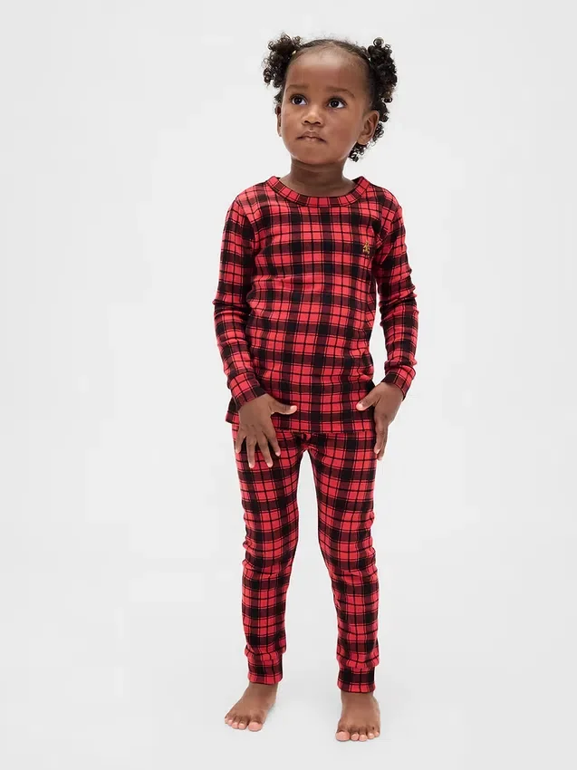 Conjunto de pijama de algodón cepillado orgánico para niños y bebés