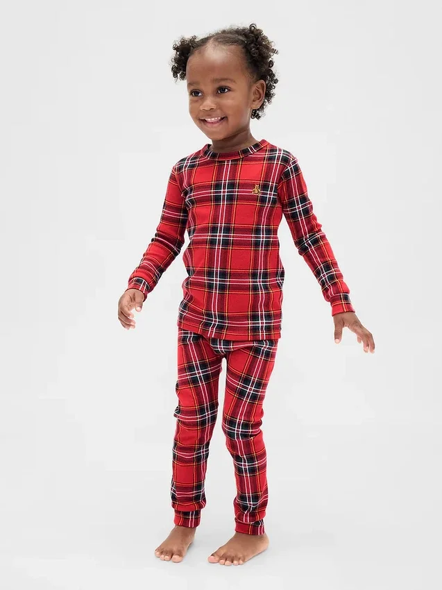 Conjunto de pijama de algodón cepillado orgánico para niños y bebés