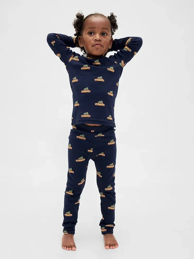 Conjunto de pijama de algodón cepillado orgánico para niños y bebés