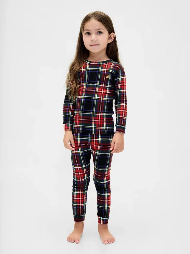 Conjunto de pijama de algodón cepillado orgánico para niños y bebés