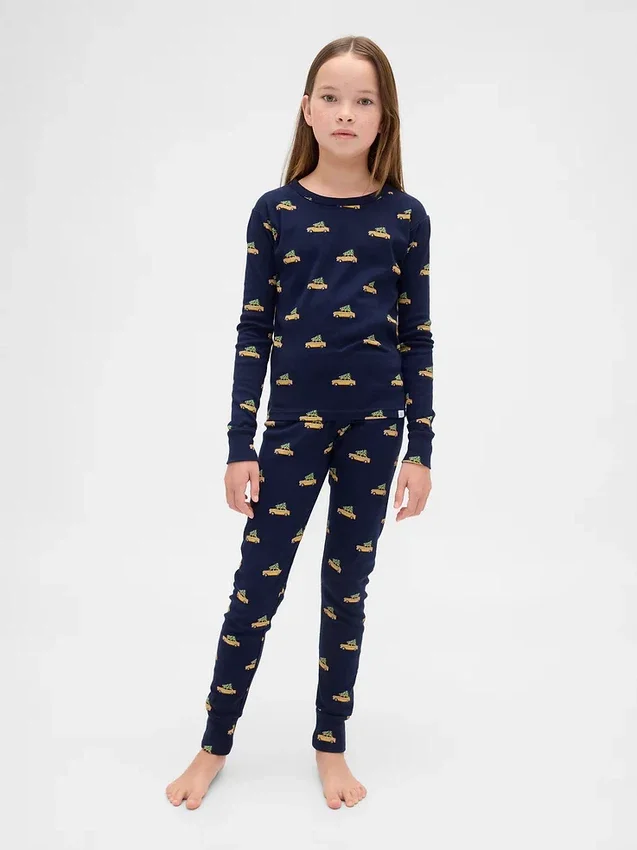 Conjunto de pijama de algodón cepillado orgánico para niños y bebés