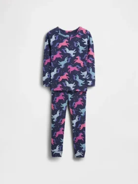 Conjunto de pijama de algodón orgánico cepillado con diseño de unicornio para bebés y niños
