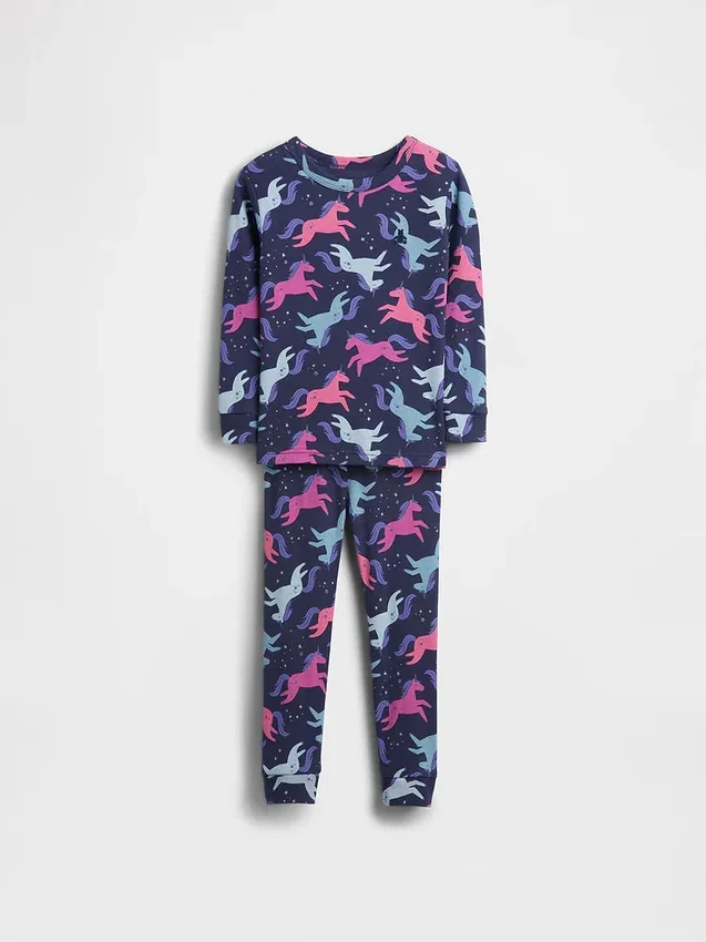 Conjunto de pijama de algodón orgánico cepillado con diseño de unicornio para bebés y niños