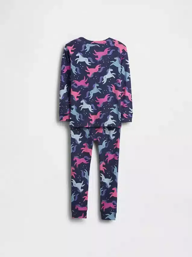 Conjunto de pijama de algodón orgánico cepillado con diseño de unicornio para bebés y niños