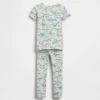 Conjunto de pijama de algodón orgánico cepillado con estampado de dinosaurios para bebés y niños pequeños