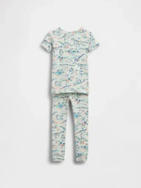 Conjunto de pijama de algodón orgánico cepillado con estampado de dinosaurios para bebés y niños pequeños