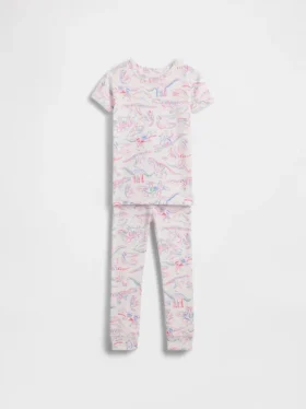 Conjunto de pijama de algodón orgánico cepillado con estampado de dinosaurios para bebés y niños pequeños