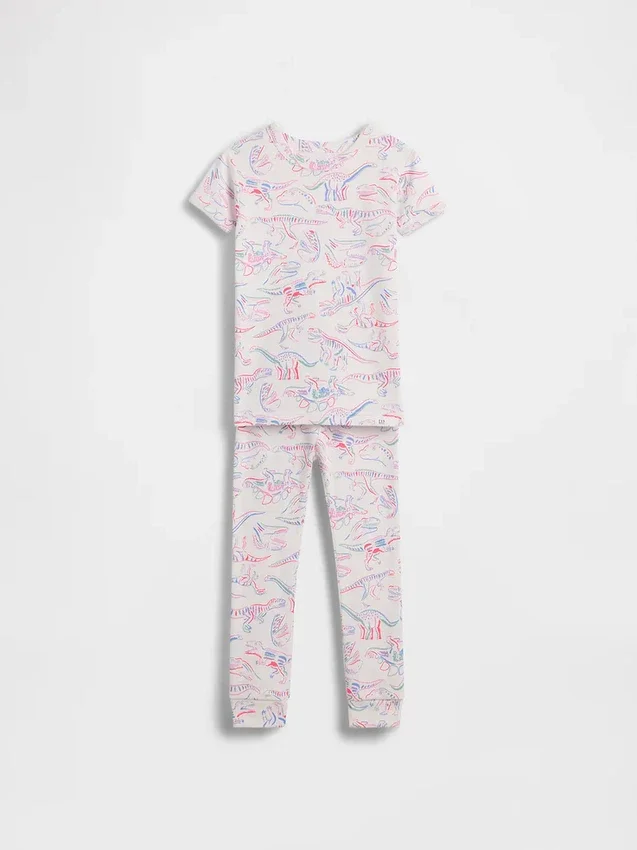 Conjunto de pijama de algodón orgánico cepillado con estampado de dinosaurios para bebés y niños pequeños