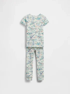 Conjunto de pijama de algodón orgánico cepillado con estampado de dinosaurios para bebés y niños pequeños