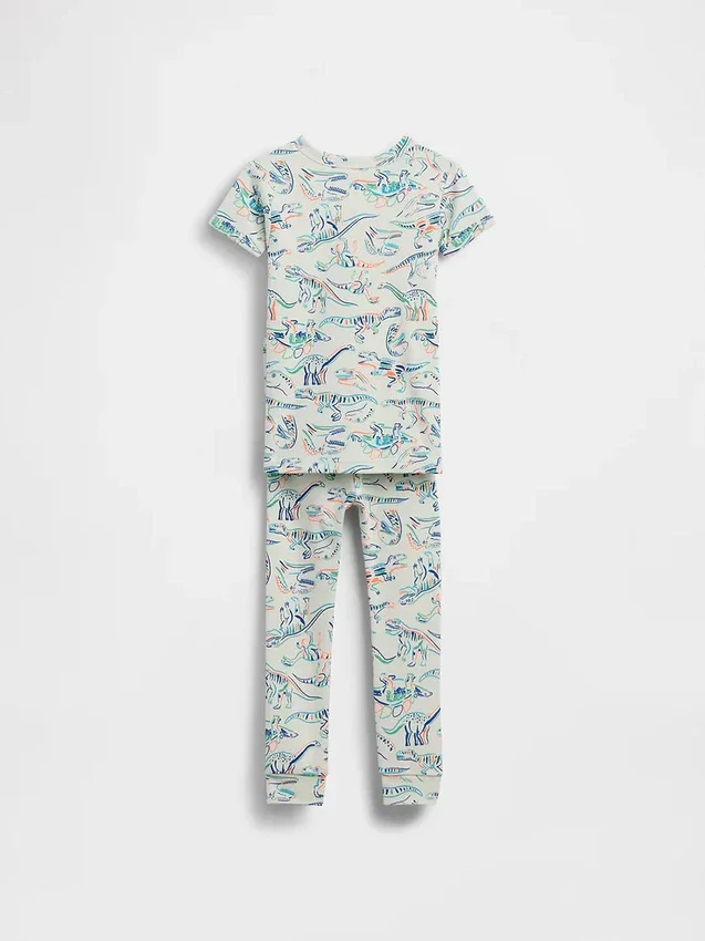 Conjunto de pijama de algodón orgánico cepillado con estampado de dinosaurios para bebés y niños pequeños