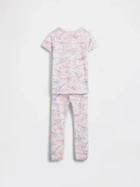 Conjunto de pijama de algodón orgánico cepillado con estampado de dinosaurios para bebés y niños pequeños