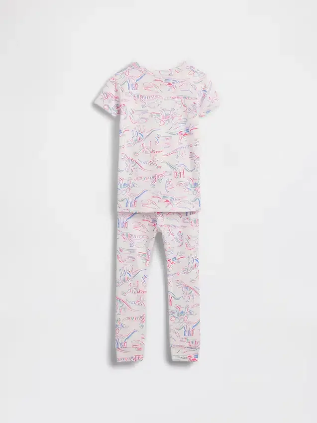 Conjunto de pijama de algodón orgánico cepillado con estampado de dinosaurios para bebés y niños pequeños