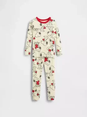 Conjunto de pijama de algodón orgánico cepillado de Snoopy para bebés y niños