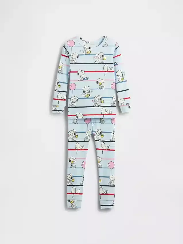 Conjunto de pijama de algodón orgánico cepillado de Snoopy para bebés y niños