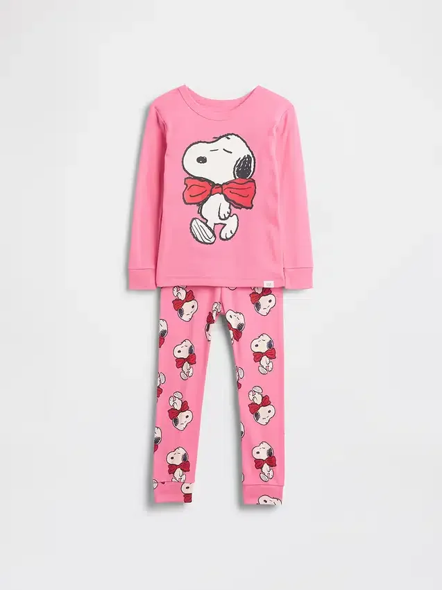 Conjunto de pijama de algodón orgánico cepillado de Snoopy para bebés y niños