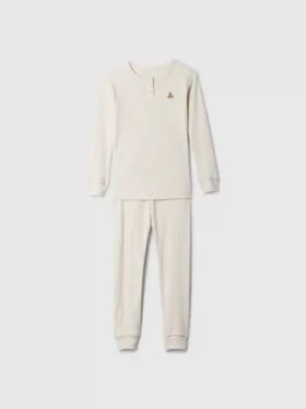 Conjunto de pijama de algodón orgánico cepillado estilo Henley para bebés y niños
