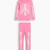 Conjunto de pijama de algodón orgánico cepillado para bebés y niños con estampado de esqueleto que brilla en la oscuridad