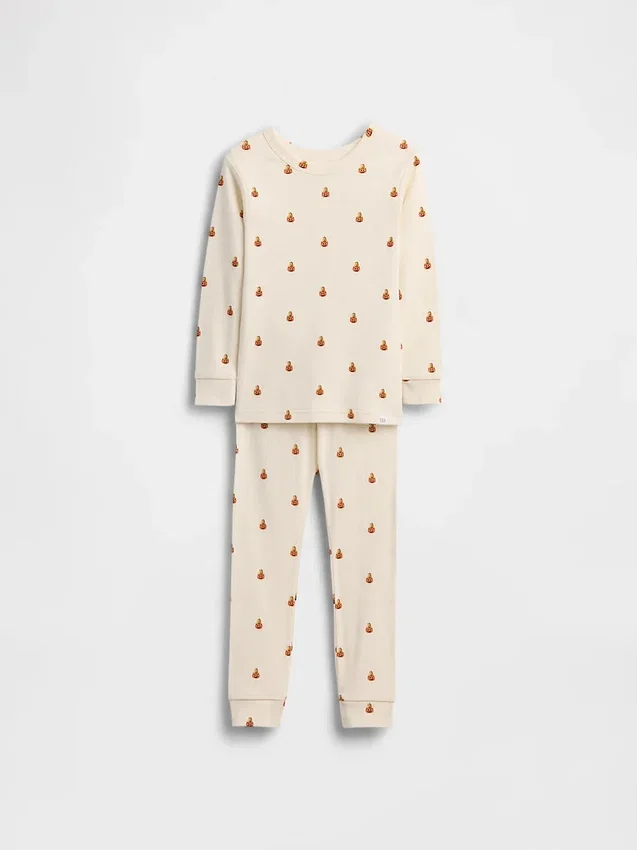 Conjunto de pijama de algodón orgánico cepillado «Pumpkin Bear» para niños y bebés