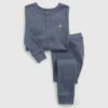 Conjunto de pijama de algodón orgánico jaspeado con cuello Henley para bebés y niños