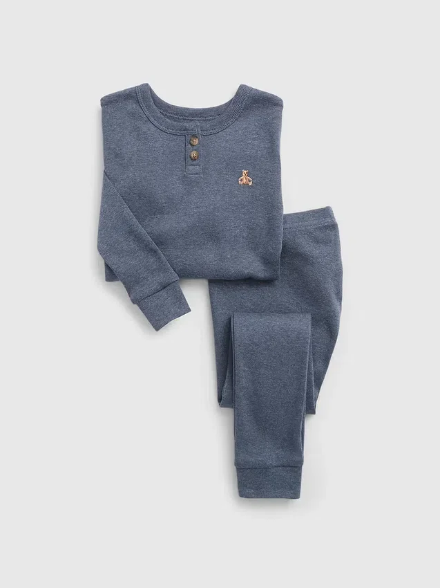 Conjunto de pijama de algodón orgánico jaspeado con cuello Henley para bebés y niños