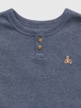 Conjunto de pijama de algodón orgánico jaspeado con cuello Henley para bebés y niños