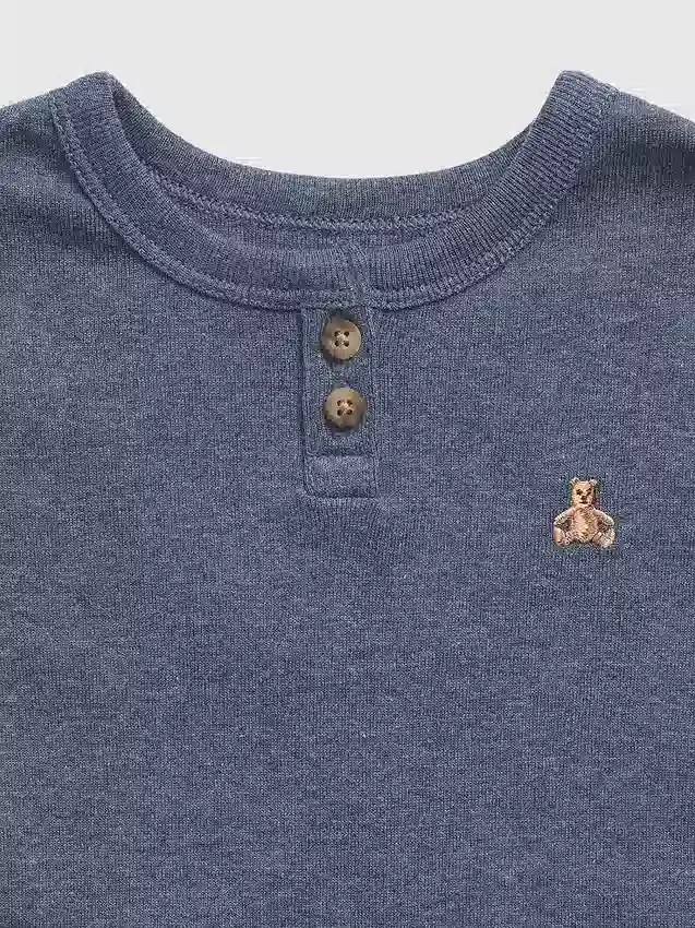Conjunto de pijama de algodón orgánico jaspeado con cuello Henley para bebés y niños