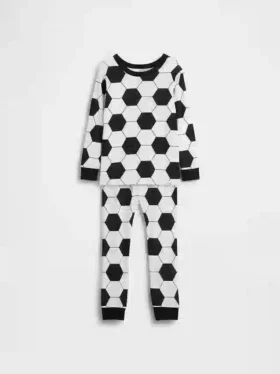 Conjunto de pijama de fútbol de algodón cepillado orgánico para bebés y niños