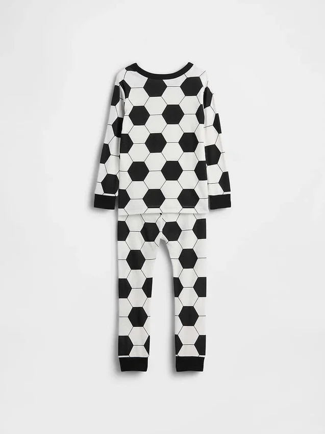 Conjunto de pijama de fútbol de algodón cepillado orgánico para bebés y niños