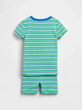Conjunto de pijama de pantalones cortos a rayas de algodón cepillado orgánico para bebés y niños pequeños