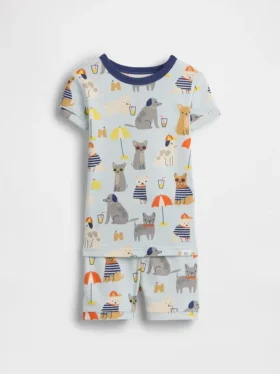 Conjunto de pijama de pantalones cortos «Beach Dogs» de algodón orgánico cepillado para bebés y niños pequeños