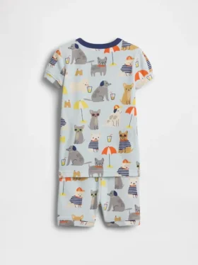Conjunto de pijama de pantalones cortos «Beach Dogs» de algodón orgánico cepillado para bebés y niños pequeños