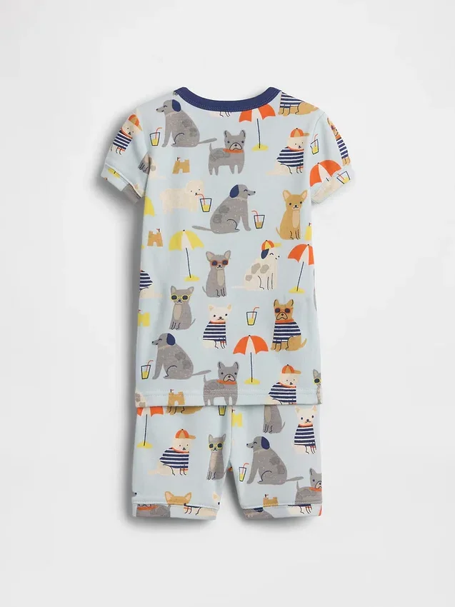 Conjunto de pijama de pantalones cortos «Beach Dogs» de algodón orgánico cepillado para bebés y niños pequeños