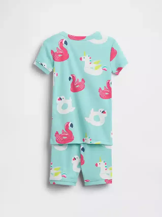 Conjunto de pijama de pantalones cortos con flotador de piscina de algodón cepillado orgánico para bebés y niños pequeños