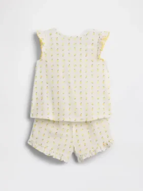 Conjunto de pijama de pantalones cortos con volantes y estampado de frutas reciclado para bebés y niños pequeños