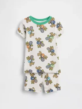 Conjunto de pijama de pantalones cortos de algodón orgánico cepillado «Brannan Bear Tennis» para bebés y niños pequeños