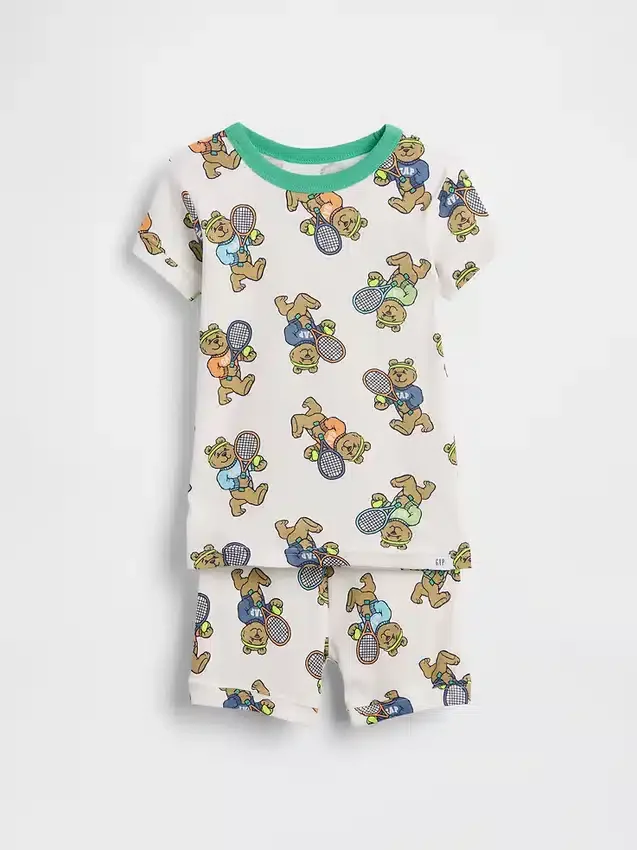 Conjunto de pijama de pantalones cortos de algodón orgánico cepillado «Brannan Bear Tennis» para bebés y niños pequeños