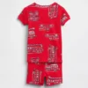 Conjunto de pijama de pantalones cortos de algodón orgánico cepillado con diseño de camión de bomberos para bebés y niños pequeños