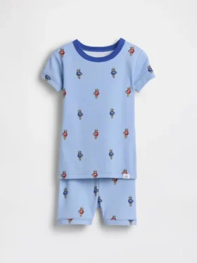 Conjunto de pijama de pantalones cortos de algodón orgánico cepillado con diseño de osito futbolista para bebés y niños pequeños