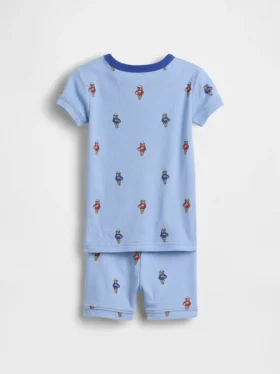 Conjunto de pijama de pantalones cortos de algodón orgánico cepillado con diseño de osito futbolista para bebés y niños pequeños