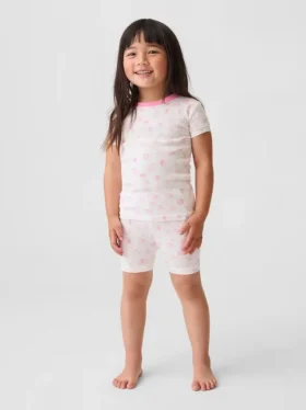 Conjunto de pijama de pantalones cortos de algodón orgánico cepillado con estampado de conchas para Bebé y Niño