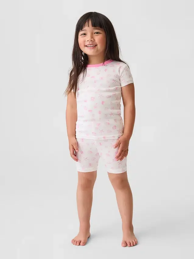 Conjunto de pijama de pantalones cortos de algodón orgánico cepillado con estampado de conchas para Bebé y Niño