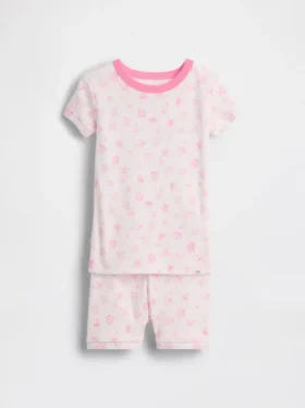 Conjunto de pijama de pantalones cortos de algodón orgánico cepillado con estampado de conchas para Bebé y Niño