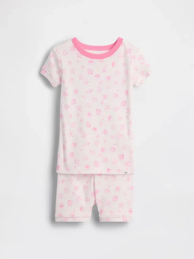 Conjunto de pijama de pantalones cortos de algodón orgánico cepillado con estampado de conchas para Bebé y Niño
