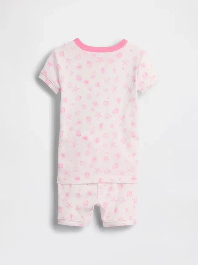 Conjunto de pijama de pantalones cortos de algodón orgánico cepillado con estampado de conchas para Bebé y Niño