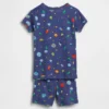 Conjunto de pijama de pantalones cortos de algodón orgánico cepillado con estampado de extraterrestres para bebés y niños pequeños