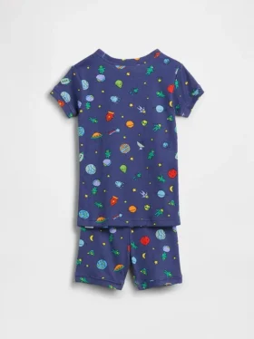 Conjunto de pijama de pantalones cortos de algodón orgánico cepillado con estampado de extraterrestres para bebés y niños pequeños
