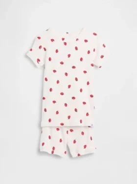Conjunto de pijama de pantalones cortos de algodón orgánico cepillado con estampado de fresas para Bebé y Niño
