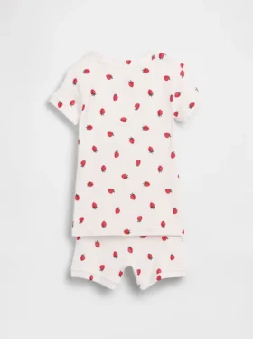Conjunto de pijama de pantalones cortos de algodón orgánico cepillado con estampado de fresas para Bebé y Niño